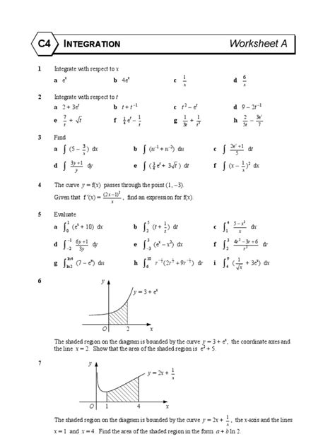 Integral Worksheet With Solutions