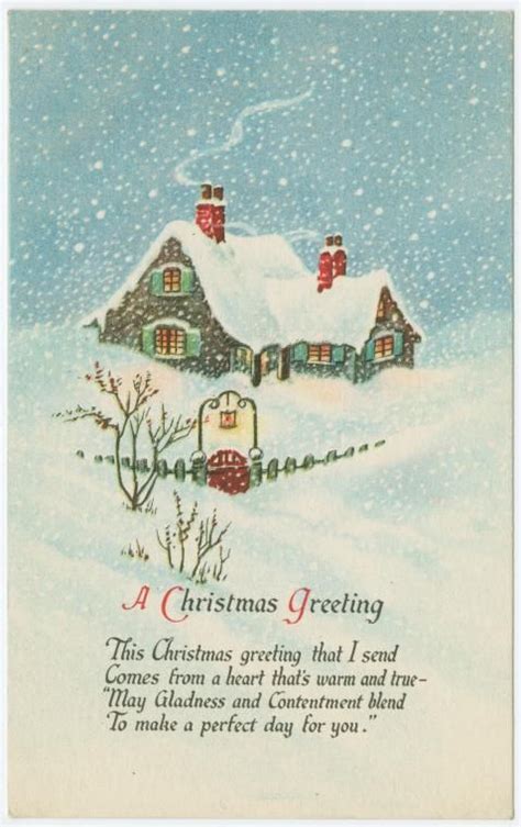An Old Fashioned Christmas Card With A House In The Snow And A Poem