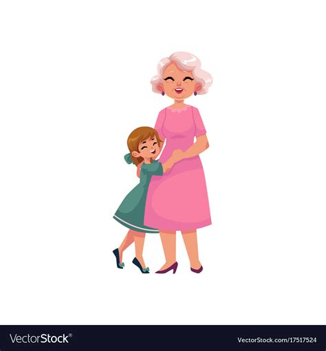 Flat Grandmother And Small Girl Hugging Royalty Free Vector
