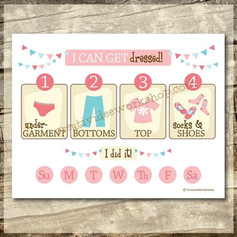 Getting Dressed Chart Steps To Get Dressed Childrens Chart Pink Get