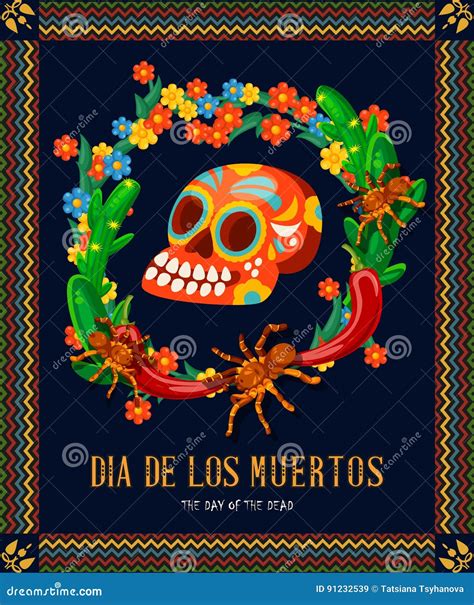 Vector Colorful Card About Mexico Dia De Los Muertos Day Of Dead