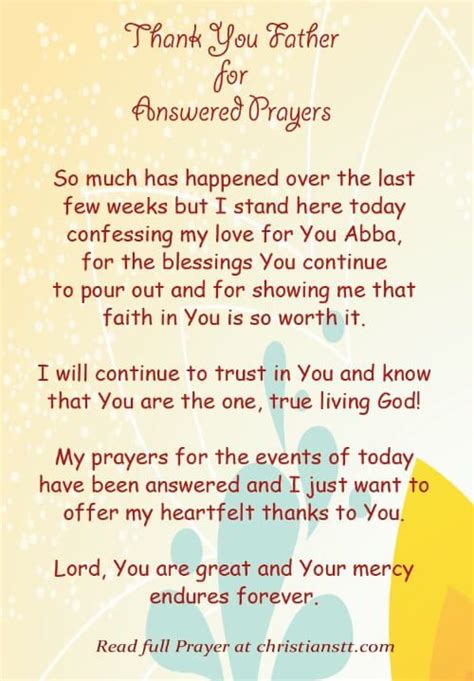 Prayer Thank You Father For Answered Prayers Christianstt God Answers Prayers Answered