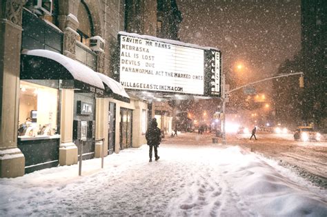 Janus Snowstorm In New York City East Village Movie Theater Marquee