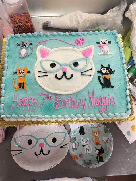 Matched Napkin Cake Nerdy Cats Cats With Glasses Cat Themed Birthday Party Kitten Birthday