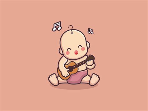 Cute Baby Vector Playing Guitar By Omah Obah Studio On Dribbble