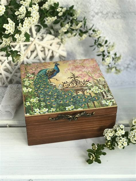 Peacock Jewelry Box Wooden Keepsake Box Birthday T For Etsy