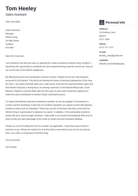 Sales Assistant Cover Letter Template And Writing Guide