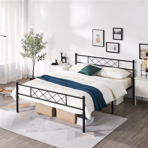 Topeakmart Simple Metal Twinfullqueen Bed Frame Slatted Bed Base With