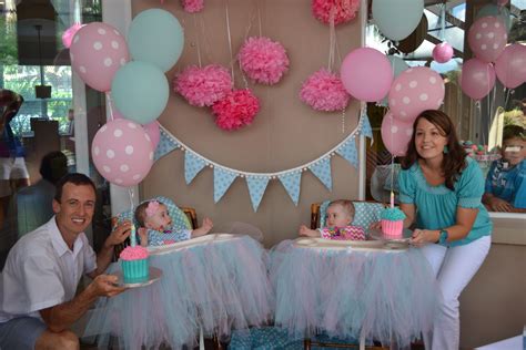 Twins 1st Birthday Cupcake Party Twin Birthday Parties Aqua