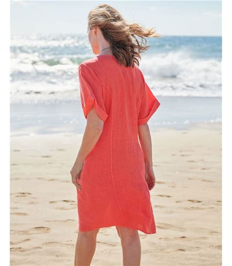 Hot Coral Linen Shift Dress WoolOvers US