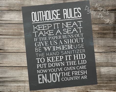 Outhouse Rules Printable Chalkboard Sign Bathroom Home Decor