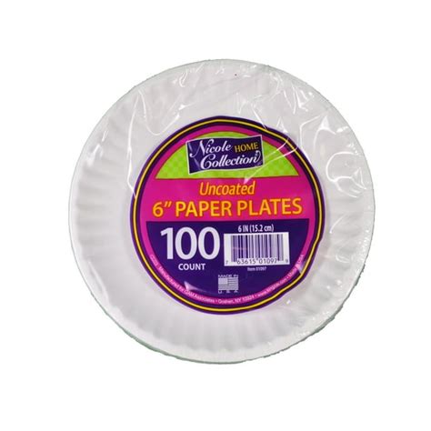 100ct Uncoated 6 White Paper Plates Nicole Home Collection Round