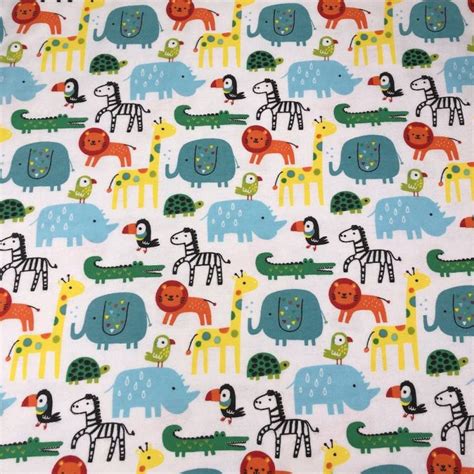 Childrens Print Brushed Cotton Winceyette Fabric Safari Animals