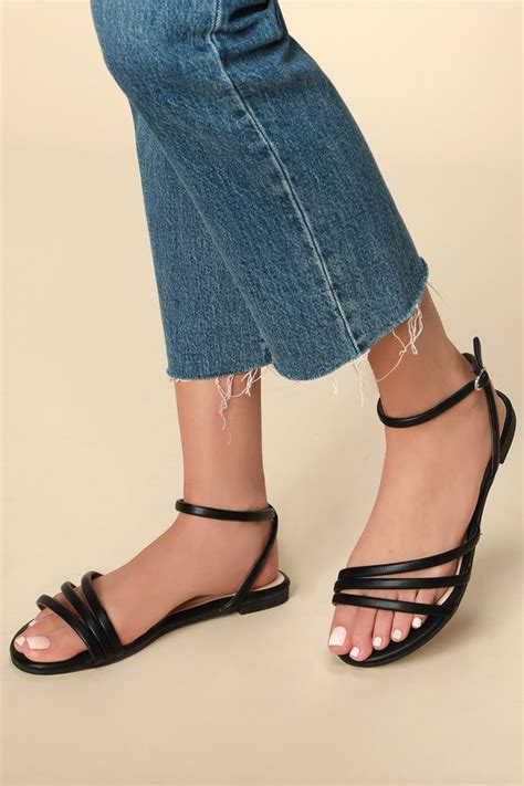 Cute Black Sandals Strappy Sandals Flat Sandals Lulus