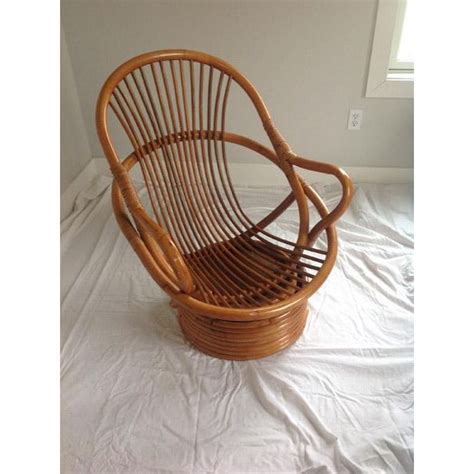 Vintage Rattan Bamboo Swivel Rocker Lounge Chair Chairish