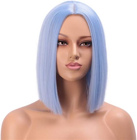 Entranced Styles Blue Wig Synthetic Straight Hair Bob Cut Wig Middle