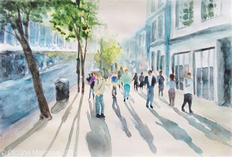 Crowded Street Painting Street Painting Original Watercolor Painting