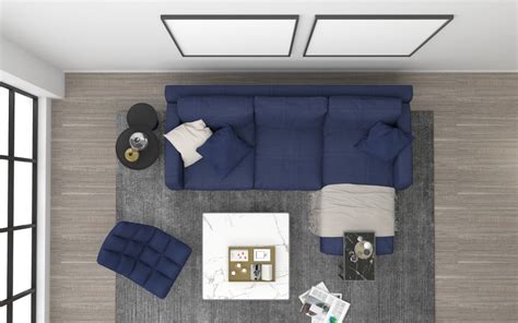 top view living room blue sofa product mockup