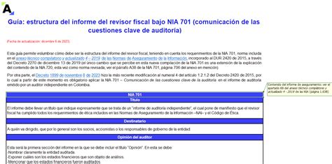 Guía Estructura Del Informe Del Revisor Fiscal Bajo Nia 701
