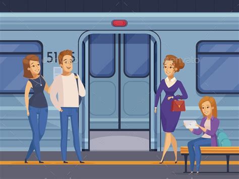 Subway Underground Station Passengers Cartoon By Macrovector Graphicriver