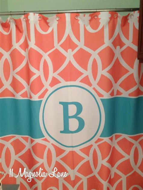 Shower curtains features 12 buttonholes along the top for easy hanging on any curtain rod. Our New Home~Girl's Bathroom in Aqua and Coral | 11 ...
