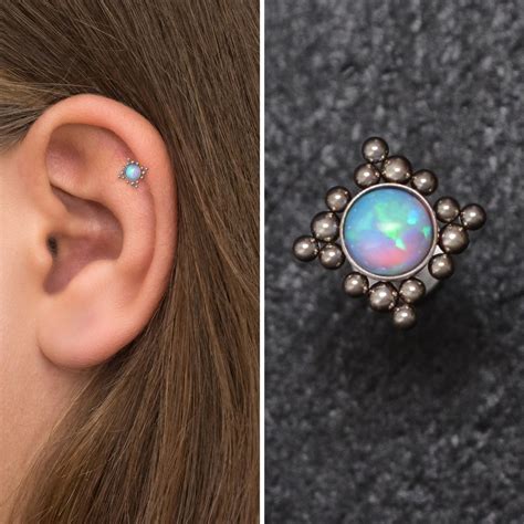 Opal Tragus Stud Titanium Tragus Ring Forward Helix Etsy