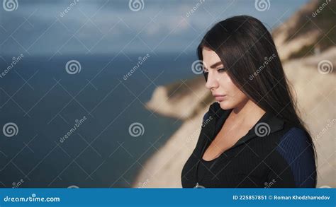 Slow Motion Portrait Of Attractive Sportive Young Sporty Brunette Stock