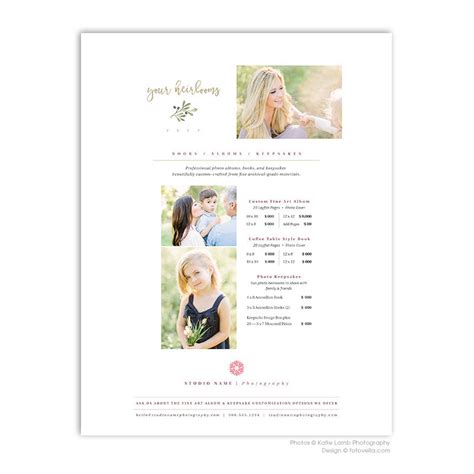 Photography Price List Templates Portrait Photographer Pricing Guide