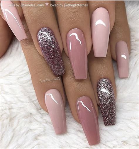 This is an ombre nail design featuring an actual pattern fading into another color. 50 Pretty French Pink Ombre And Glitter On Long Acrylic ...