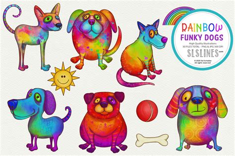 Rainbow Funky Dog Illustrations Png Creative Market