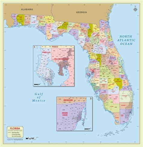 Buy Florida Zip Code With Counties Map Florida Zip Code Map
