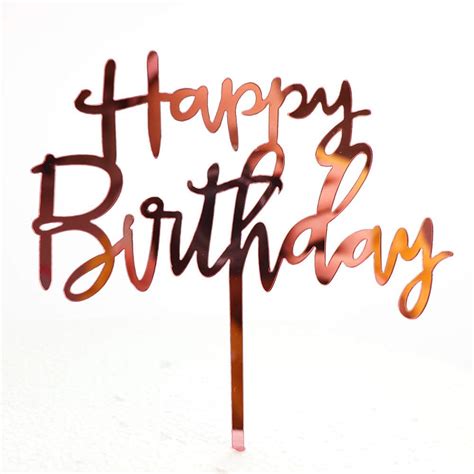 Rose Gold Happy Birthday Long Cursive Cake Topper Propsicle