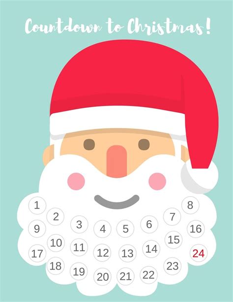 santa christmas countdown calendar printable free christmas countdown