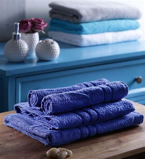Buy Bombay Dyeing Blue Cotton Bath Towel Set Of 4 Online Bath