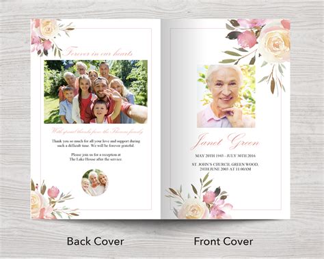 8 Page Spring Flowers Funeral Program Template Funeral Templates