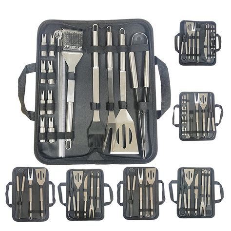 Bbq Grill Tools Set With Spatula Fork Tongs And Cleaning Brush For