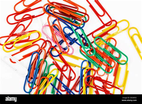 Colorful Paper Clips On White Background Horizontal Image Stock Photo