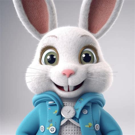 Premium Ai Image 3d Cartoon Rabbit Portrait Wearing Clothes Glasses Hat And Jacket Standing In