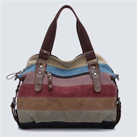iCeinnight Canvas Striped Women Messenger Bags High Quality Casual Tote Big Handbag School ...