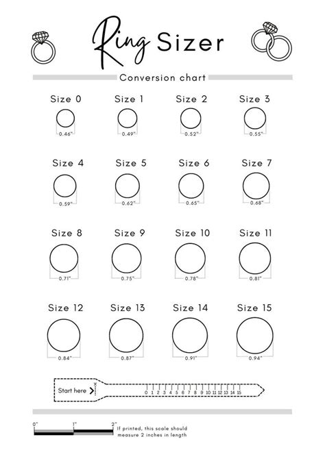 Printable Ring Sizer Ring Size Inches Printable Measuring Tool