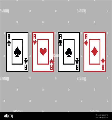 Playing Cards Ace Pixel Art Isolated On White Background Card Suits