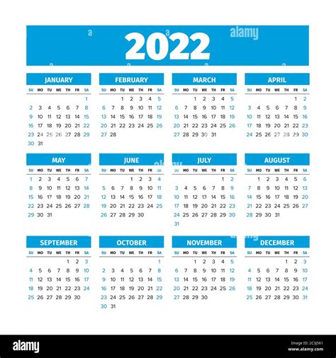Calendario 2022 La Semana Comienza El Domingo Cuadricula Basica Images