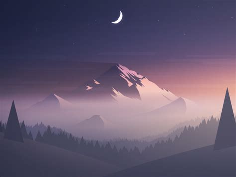 640x480 Mountains Moon Trees Minimal 640x480 Resolution Wallpaper Hd