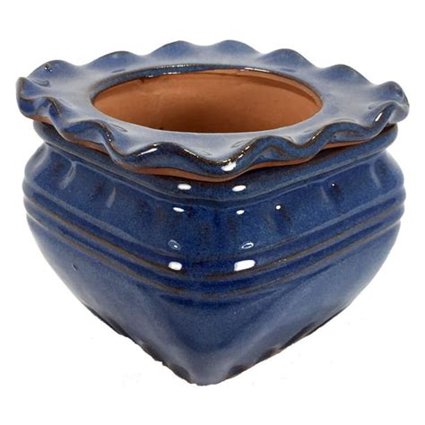 Scallop Square Self Watering Glazed Ceramic Pot Ocean Blue 53