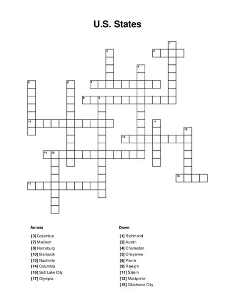 Us States Crossword Puzzle