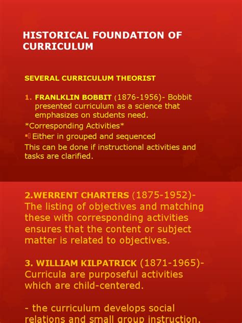 Historical Foundation Of Curriculum Several Curriculum Theorist