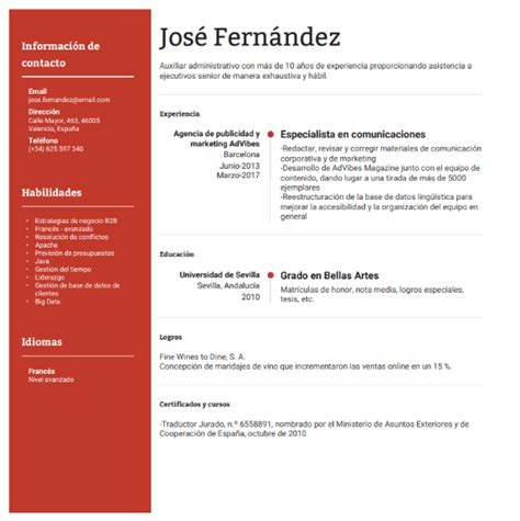 Resume Template En Espanol Printable Templates Calendars