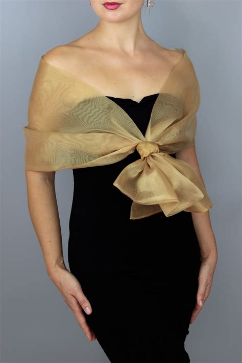 2 Sided Golden Organza Wrap Shawl Gold Color Evening Wear Etsy