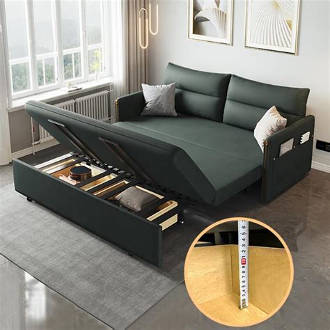 Homary 64 Sleeper Sofa Bed Convertible Sofa With Storage Leath Aire