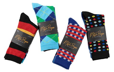 Mitch Bogen Mens Colorful Dress Socks Fun Patterned Funky Crew Socks For Men 12 Pack
